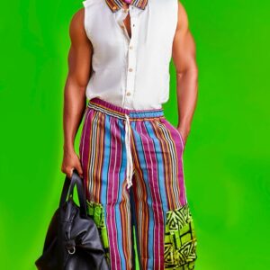 A native Nigeria fabric Aso oke with a linen white top and a detachable collar